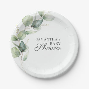 Botanical Eucalyptus Greenery Couples Baby Shower Paper Plate