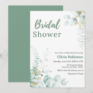 Botanical Eucalyptus Greenery Gold Bridal Shower  Invitation
