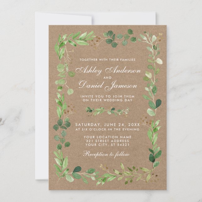 Botanical Eucalyptus Greenery Kraft Wedding Invitation (Front)