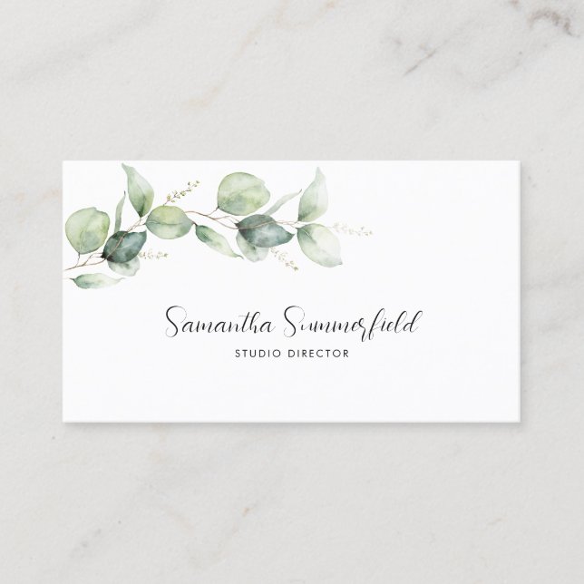 Botanical Eucalyptus Greenery Script Manager Business Card (Front)
