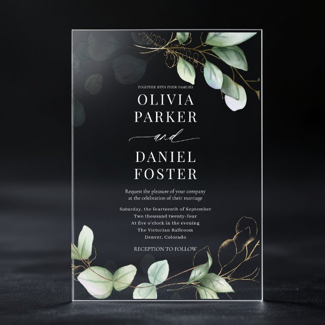 Botanical Eucalyptus Greenery Wedding Acrylic Invitations (Creator Uploaded)