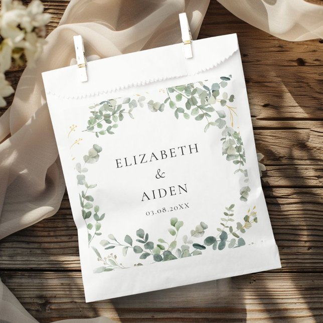 Botanical Eucalyptus Greenery Wedding Favour Bag (Eucalyptus Wedding Favor Bag with your name and date.)