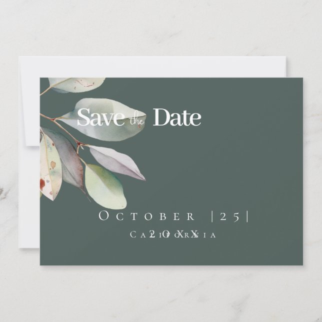  Botanical eucalyptus leaveFlat Save The Date Card (Front)