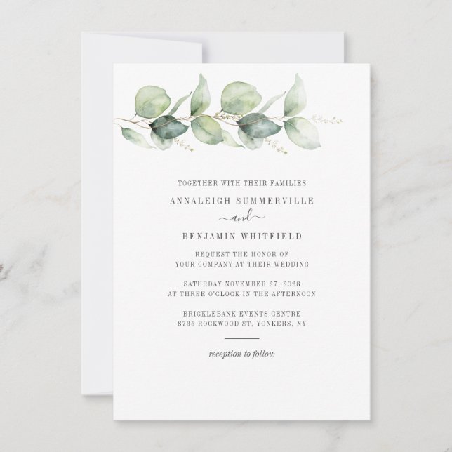 Botanical Eucalyptus Leaves Greenery Wedding Invitation (Front)