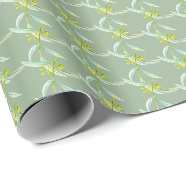 Botanical eucalyptus leaves watercolor art pattern wrapping paper (Roll Corner)
