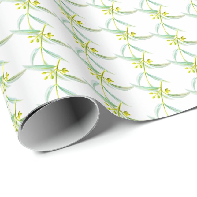 Botanical eucalyptus leaves watercolor art pattern wrapping paper (Roll Corner)