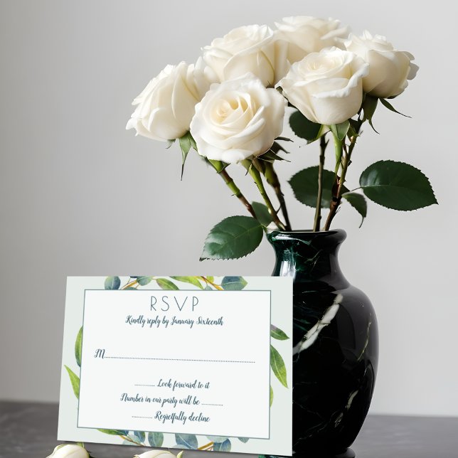 Botanical Eucalyptus Leaves Wedding RSVP Cards (Creator Uploaded)