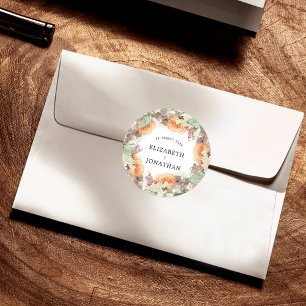 Botanical Eucalyptus Orange Roses Floral Wedding Classic Round Sticker