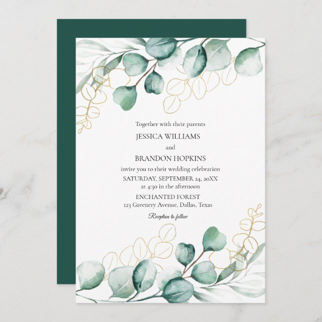 Botanical Eucalyptus Rustic Greenery Wedding Invitation (Front/Back)