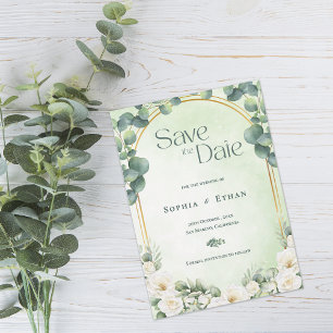 Botanical Eucalyptus Sage Green Garden Wedding Save The Date