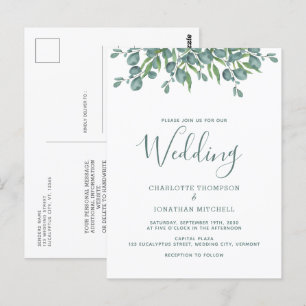 Botanical Eucalyptus Sage Green Wedding Invitation Postcard