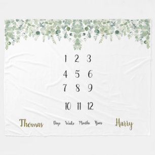 Botanical Eucalyptus Twins Milestone Fleece Blanket