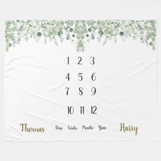 Botanical Eucalyptus Twins Milestone Fleece Blanket