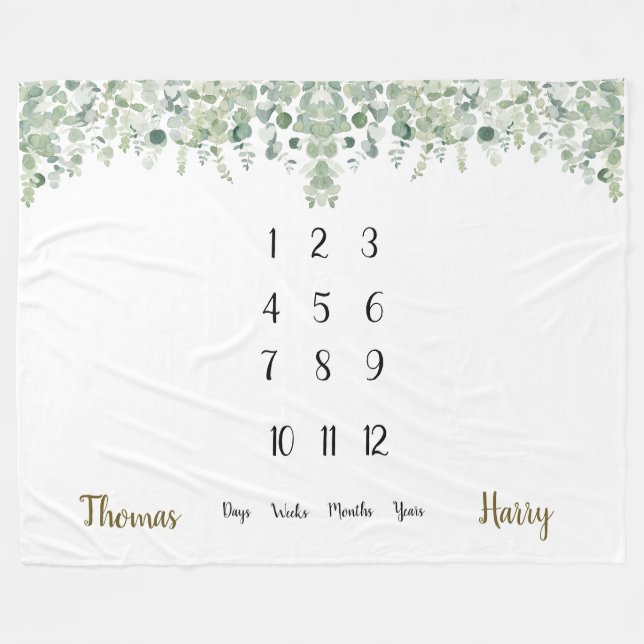 Botanical Eucalyptus Twins Milestone  Fleece Blanket (Front (Horizontal))