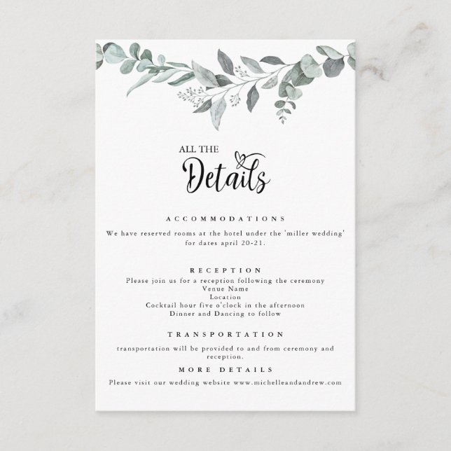  Botanical Eucalyptus | Wedding Details Enclosure Card (Front)