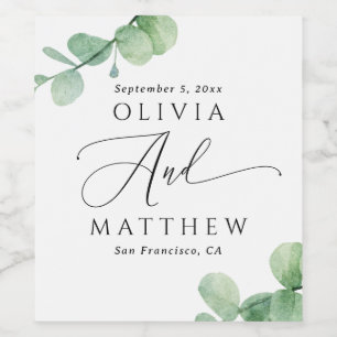 Botanical Eucalyptus Wedding Elegant Nature Wine Label