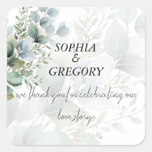 Botanical Eucalyptus Wedding Square Favour Sticker