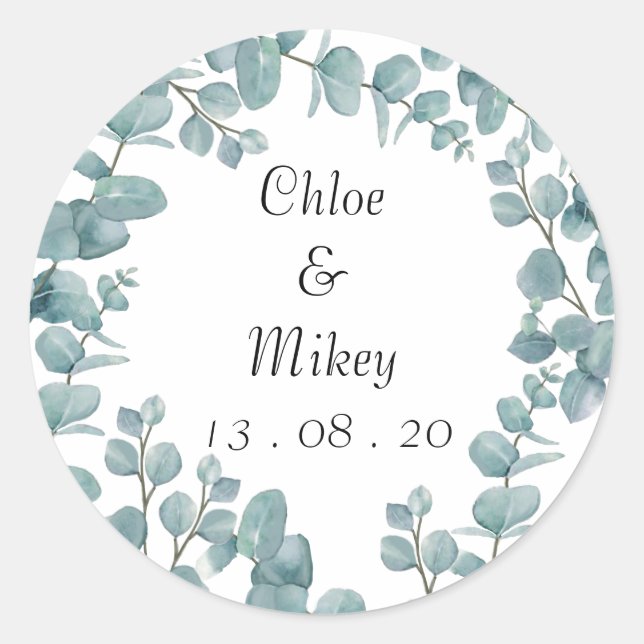 Botanical Eucalyptus Wedding Stickers (Front)