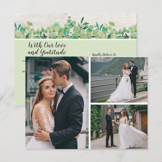 Botanical Eucalyptus Wedding Thank You 4-Photo Announcement Postcard (Front/Back)