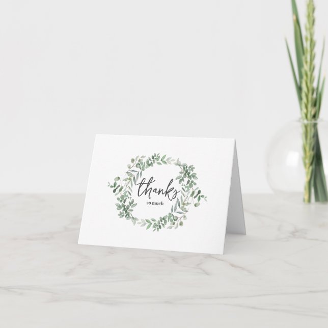Botanical Eucalyptus Wreath Script Thank You Note Card (Front)