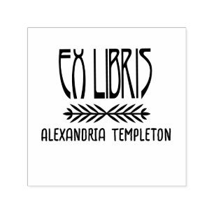 Botanical Ex Libris Art Deco Text #3 Library Book Self-inking Stamp