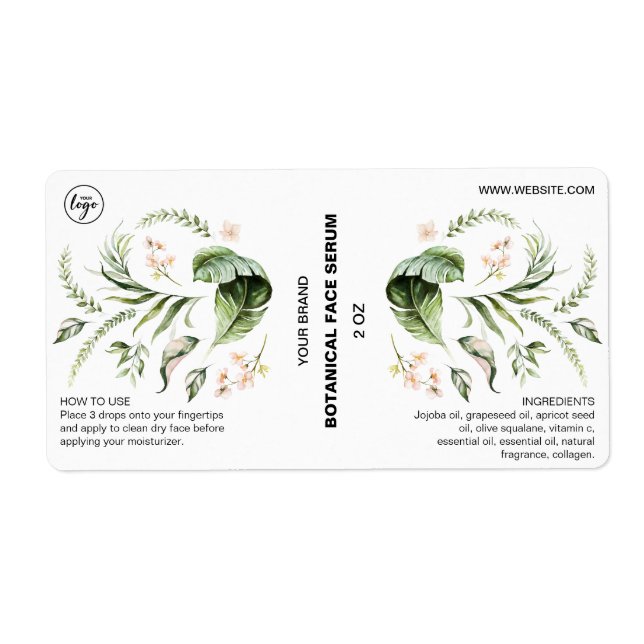 Botanical Face Serum Bottle Dropper Label (Front)
