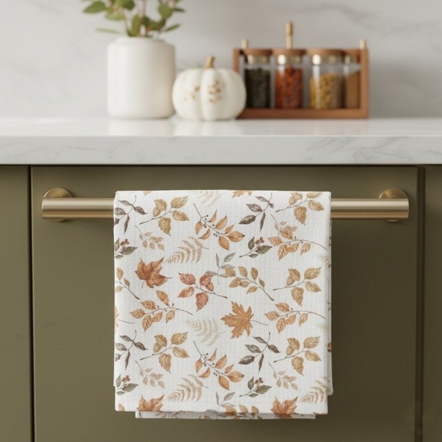 Botanical Fall Autumn Themed Dry Orange Leaves Kitchen Towel (Botanical Fall Autumn Themed Dry Orange Leaves Kitchen Towel)