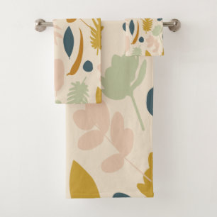 Botanical Fall Flowers and Leaves Pattern Bath Towel Set