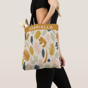 Botanical Fall Flowers Leaves Pattern Personalized Tote Bag