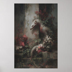 Botanical Fantasy Dragon Art, Gothic Creature Poster