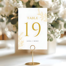 Botanical Faux Gold Modern Wedding Table Number