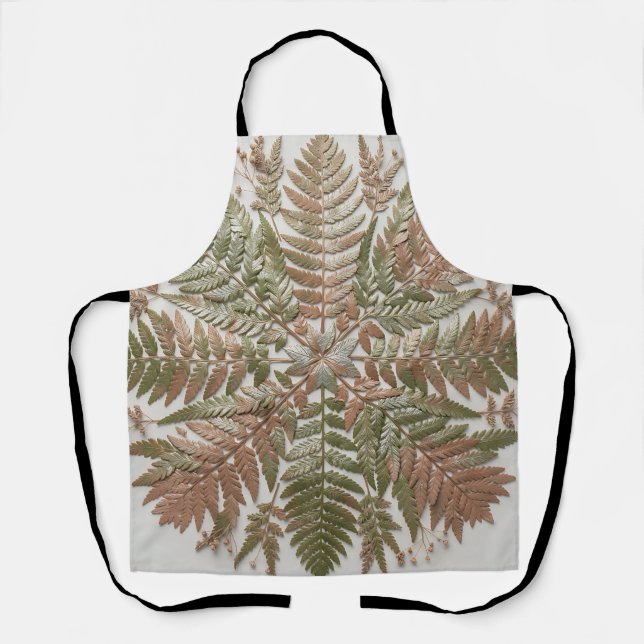 Botanical Fern Green Copper Pressed Leaves Apron (Front)