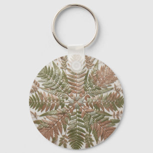 Botanical Fern Green Copper Pressed Leaves Keychain