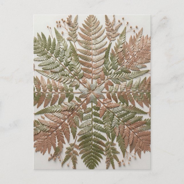 Botanical Fern Green Copper Pressed Leaves Postcard (Front)