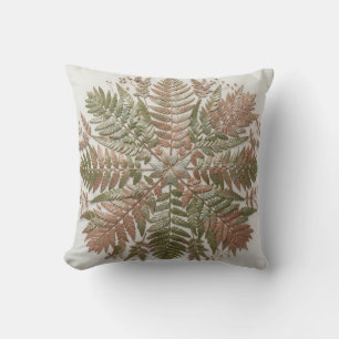 Botanical Fern Green Copper Pressed Leaves Throw Pillow