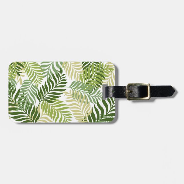 Botanical Fern Leaves Pattern on White Luggage Tag (Front Horizontal)