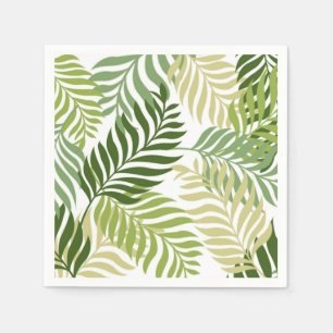 Botanical Fern Leaves Pattern on White Napkin