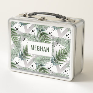 Botanical Fern & Polka Dots Customizable Metal Lunch Box
