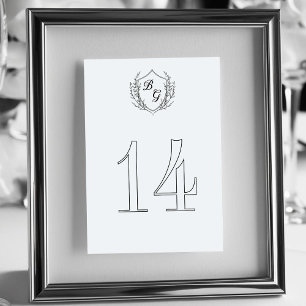 Botanical Fine-line classic Vintage Crest wedding Table Number