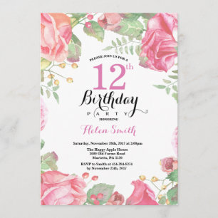 Botanical Floral 12th Birthday Invitation