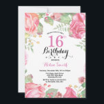 Botanical Floral 16th Birthday Invitation<br><div class="desc">Botanical Floral 16th Birthday Invitation. Floral Pink Peonies Birthday Invitation for Girl. Watercolor Floral Flower. Elegant Pink Rose and Peony Flowers. Kids Birthday. White Background. Black and White. 13th 15th 16th 18th 20th 21st 30th 40th 50th 60th 70th 80th 90th 100th, Any Ages. For further customization, please click the "Customize...</div>