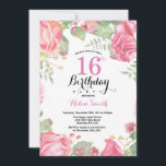 Botanical Floral 16th Birthday Invitation<br><div class="desc">Botanical Floral 16th Birthday Invitation. Floral Pink Peonies Birthday Invitation for Girl. Watercolor Floral Flower. Elegant Pink Rose and Peony Flowers. Kids Birthday. White Background. Black and White. 13th 15th 16th 18th 20th 21st 30th 40th 50th 60th 70th 80th 90th 100th, Any Ages. For further customization, please click the "Customize...</div>