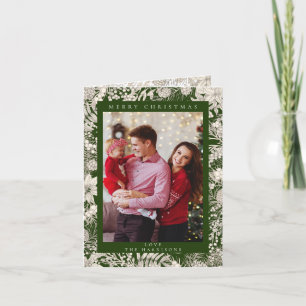 Botanical Floral 1 photo Green Merry Christmas Holiday Card
