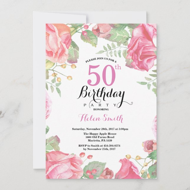 Botanical Floral 50th Birthday Invitation (Front)