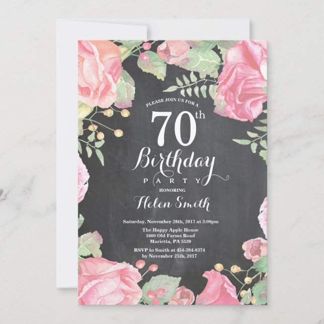 Botanical Floral 70th Birthday Invitation (Front)