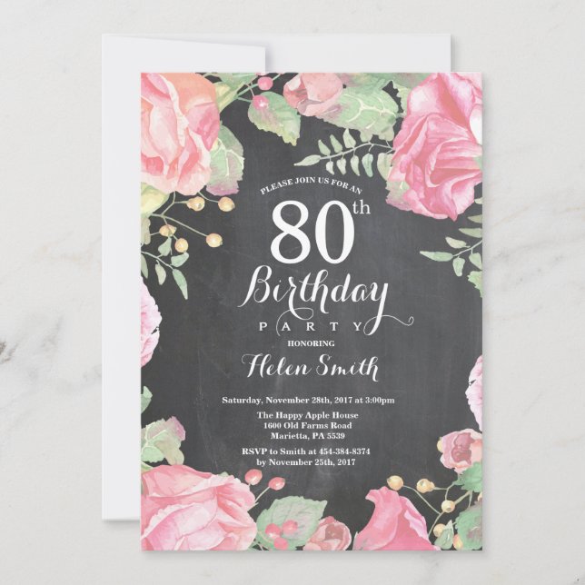 Botanical Floral 80th Birthday Invitation (Front)
