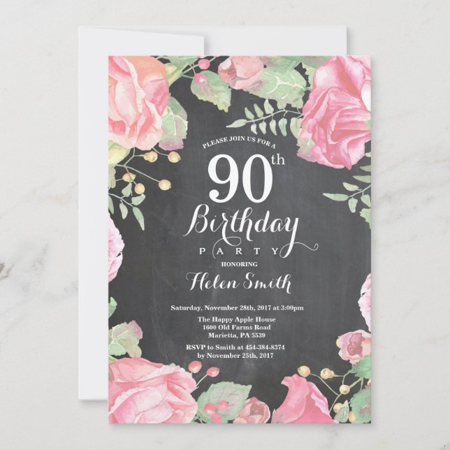 Botanical Floral 90th Birthday Invitation (Front)