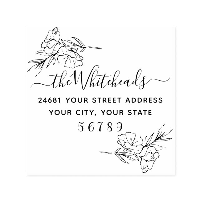 Botanical Floral Address Self-inking Stamp (Design)