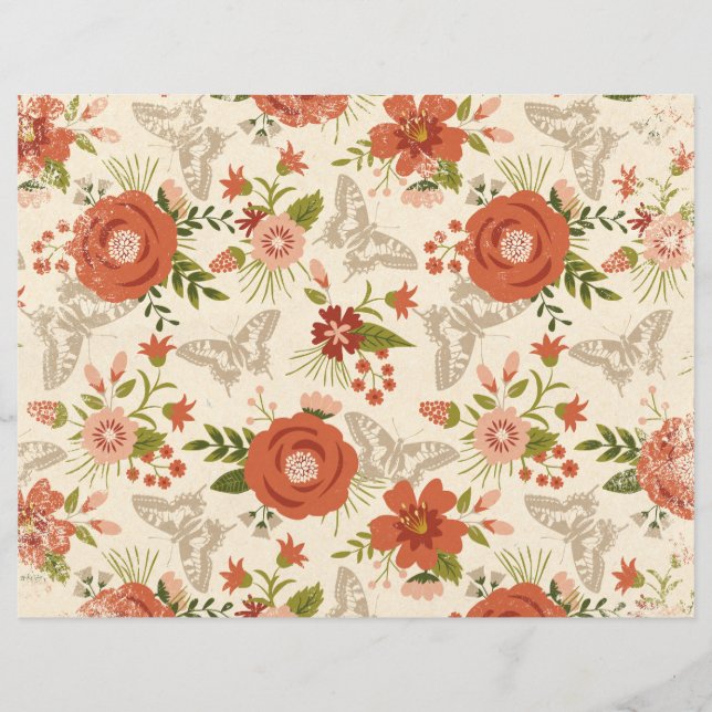 Botanical Floral and Butterfly Scrapbooking Paper (Front)