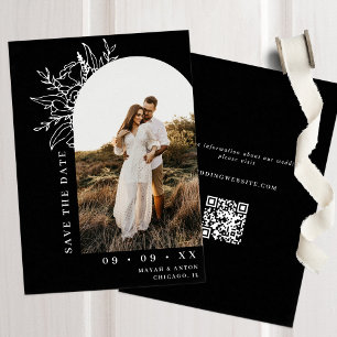 Botanical Floral Arch Photo Black & White Wedding Save The Date